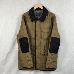 Nautica Mens Quilted Chore Coat Size XL Suede Elbow Patches Barn Jacket Preppy